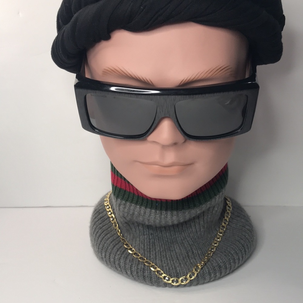New Authentic Balenciaga Black BB0002S Shield Sunglasses - Picture 6 of 17